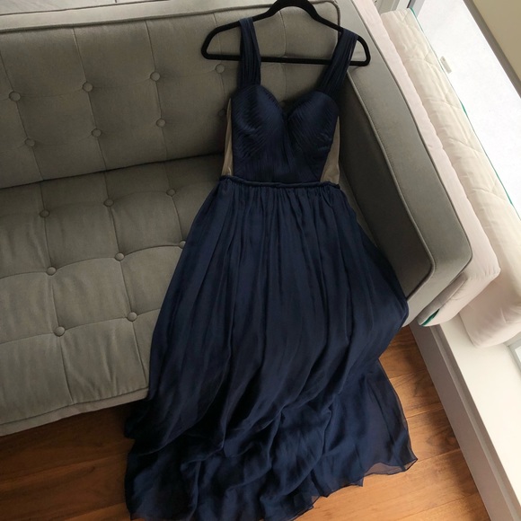 Dark blue navy backless prom grad dress - Picture 9 of 16